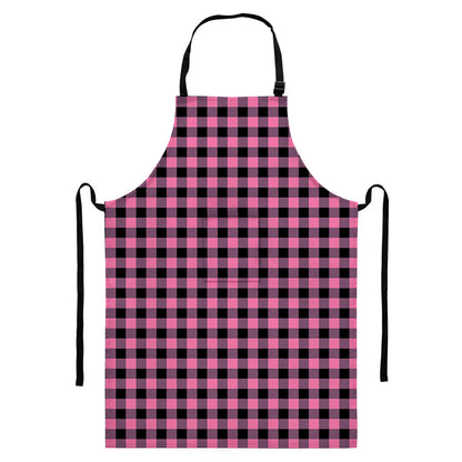 Pink And Black Buffalo Check Print Bib Apron With Pocket