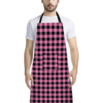 Pink And Black Buffalo Check Print Bib Apron With Pocket