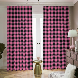 Pink And Black Buffalo Check Print Blackout Pencil Pleat Curtains