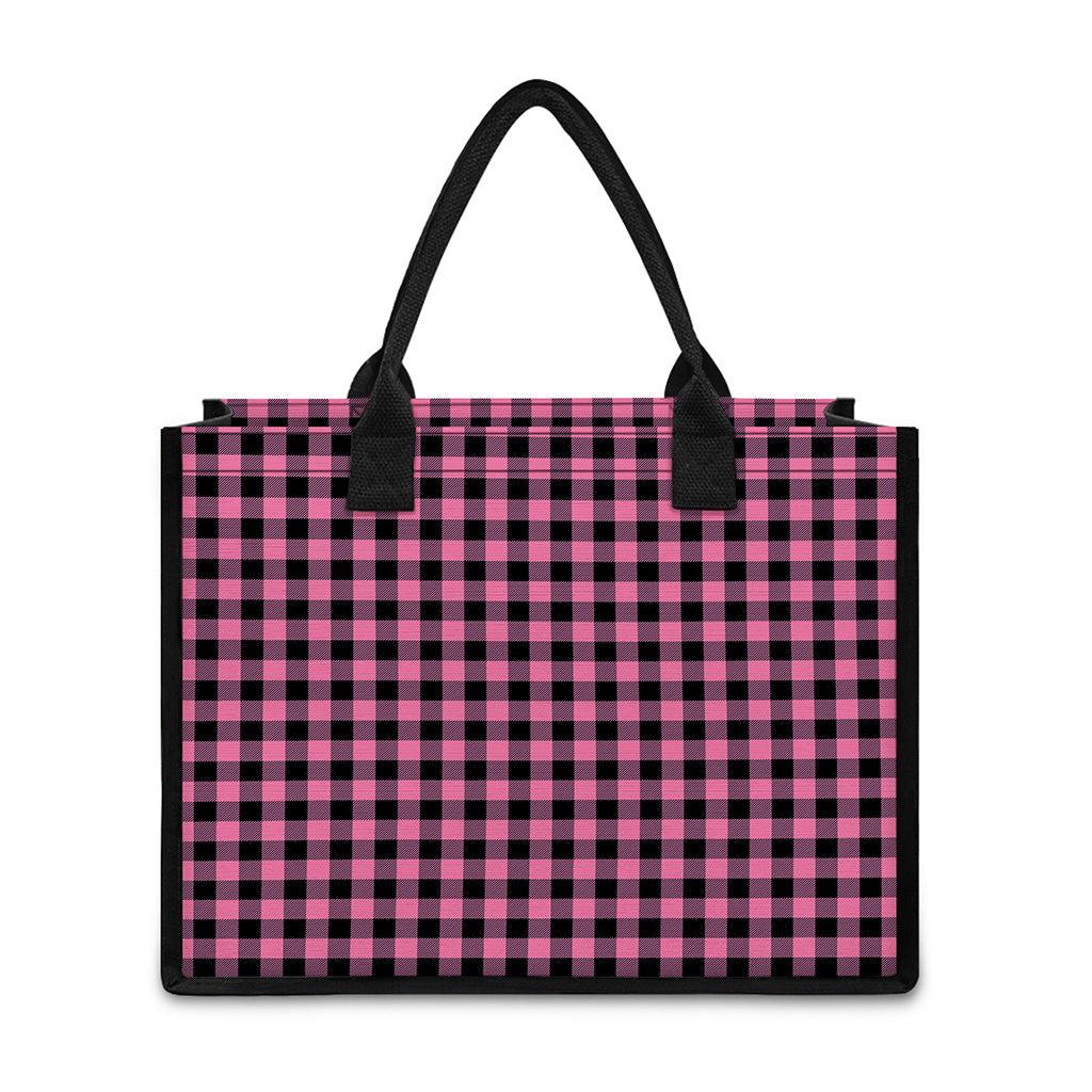 Pink And Black Buffalo Check Print Canvas Tote Bag