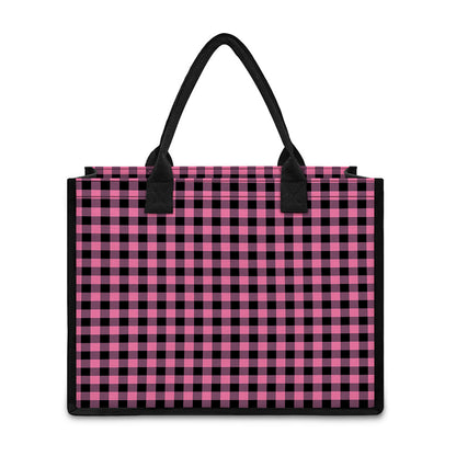 Pink And Black Buffalo Check Print Canvas Tote Bag