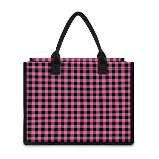 Pink And Black Buffalo Check Print Canvas Tote Bag