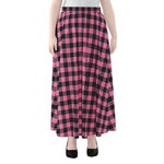 Pink And Black Buffalo Check Print Chiffon Maxi Skirt