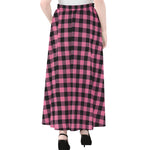 Pink And Black Buffalo Check Print Chiffon Maxi Skirt
