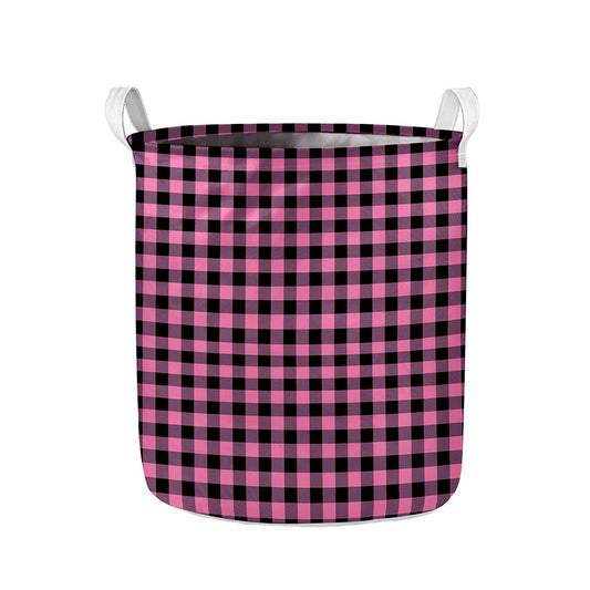 Pink And Black Buffalo Check Print Collapsible Laundry Basket