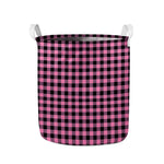 Pink And Black Buffalo Check Print Collapsible Laundry Basket
