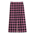 Pink And Black Buffalo Check Print Cotton Front Slit Maxi Skirt