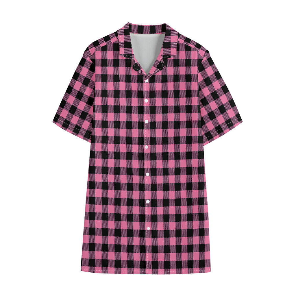 Pink And Black Buffalo Check Print Cotton Hawaiian Shirt