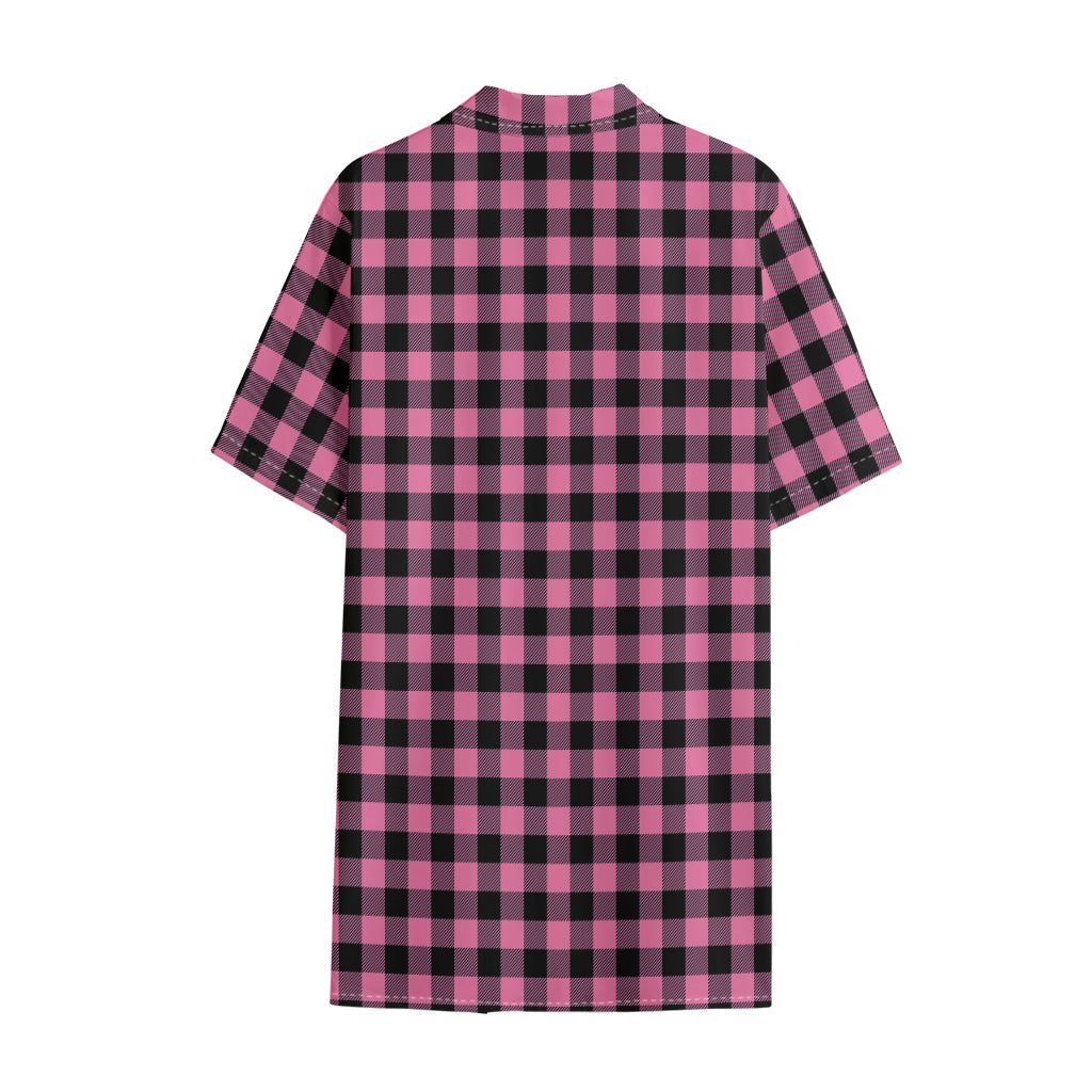 Pink And Black Buffalo Check Print Cotton Hawaiian Shirt