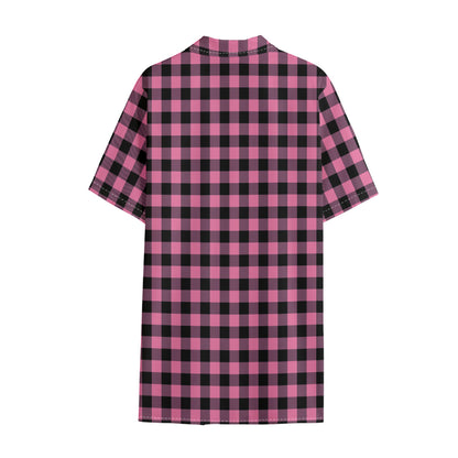 Pink And Black Buffalo Check Print Cotton Hawaiian Shirt