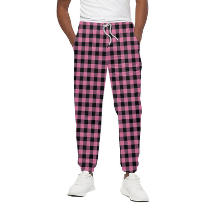 Pink And Black Buffalo Check Print Cotton Pants