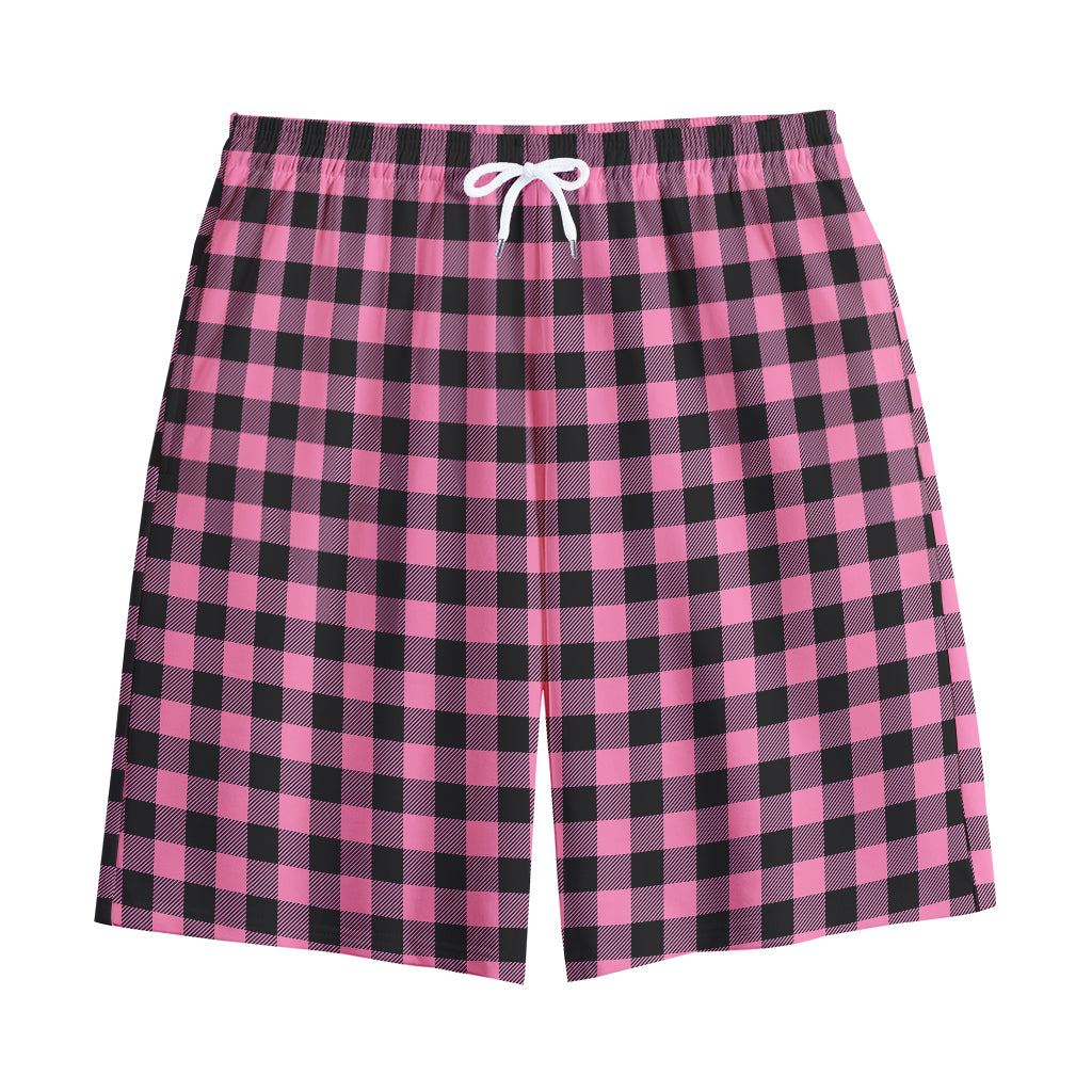 Pink And Black Buffalo Check Print Cotton Shorts