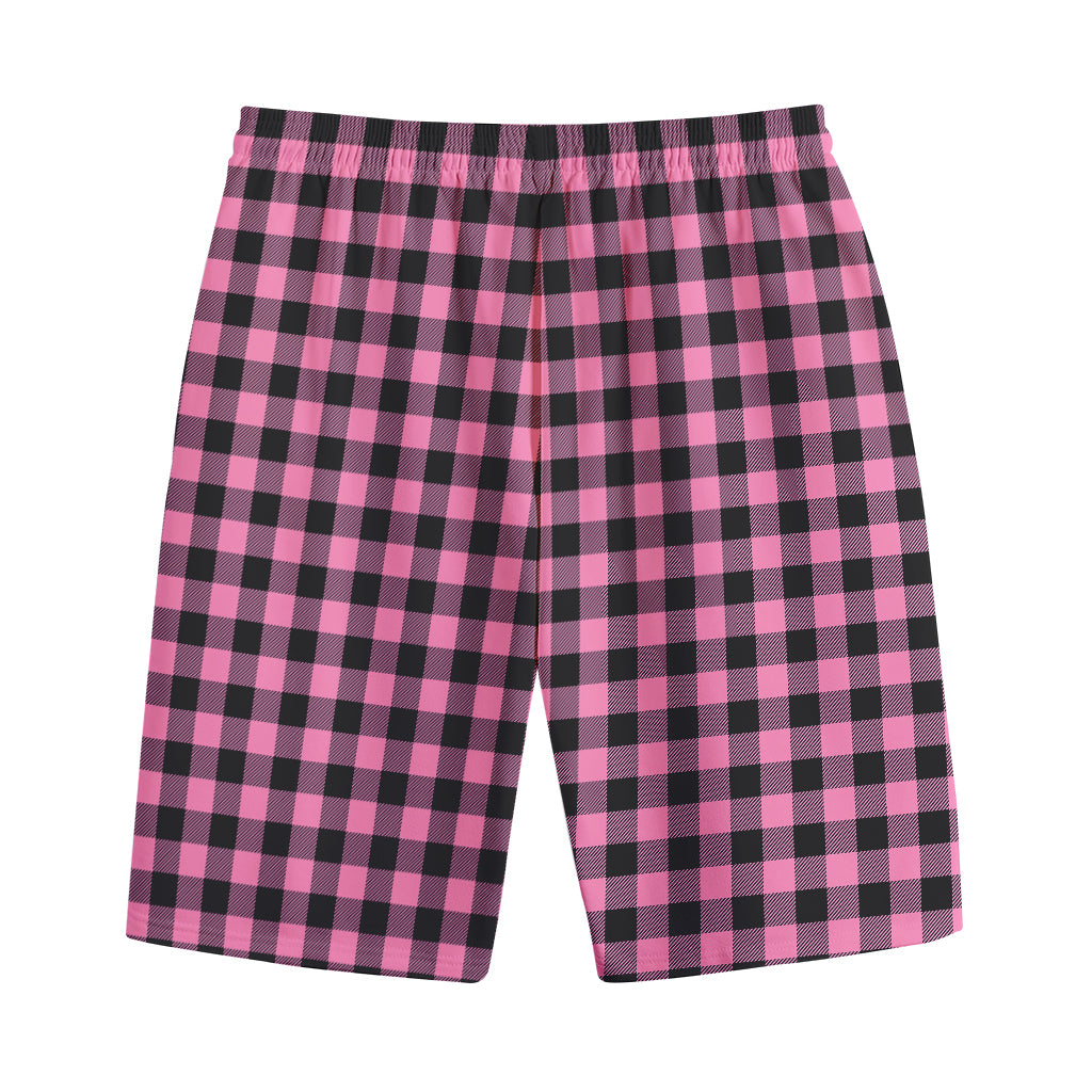 Pink And Black Buffalo Check Print Cotton Shorts