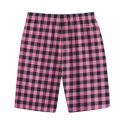 Pink And Black Buffalo Check Print Cotton Shorts