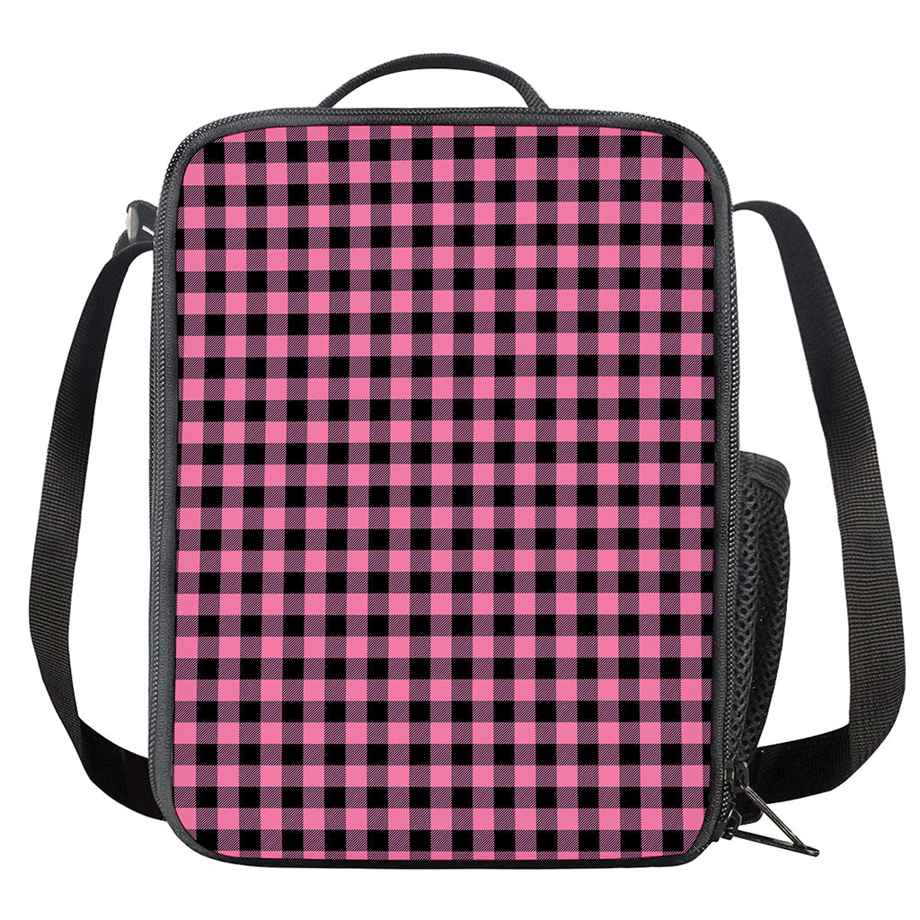 Pink And Black Buffalo Check Print Crossbody Lunch Bag