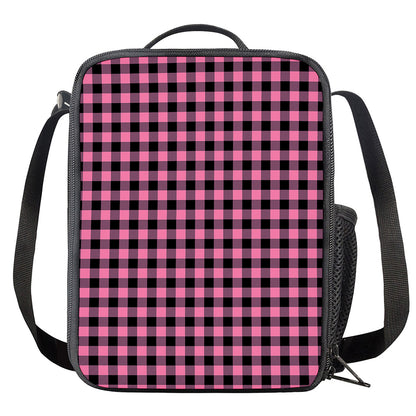 Pink And Black Buffalo Check Print Crossbody Lunch Bag