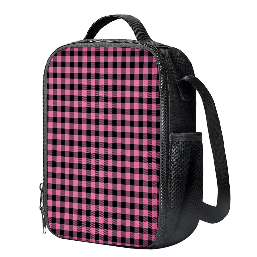 Pink And Black Buffalo Check Print Crossbody Lunch Bag