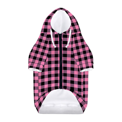 Pink And Black Buffalo Check Print Dog Zip Up Hoodie
