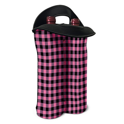 Pink And Black Buffalo Check Print Double Neoprene Wine Tote