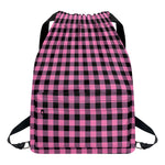 Pink And Black Buffalo Check Print Drawstring Backpack