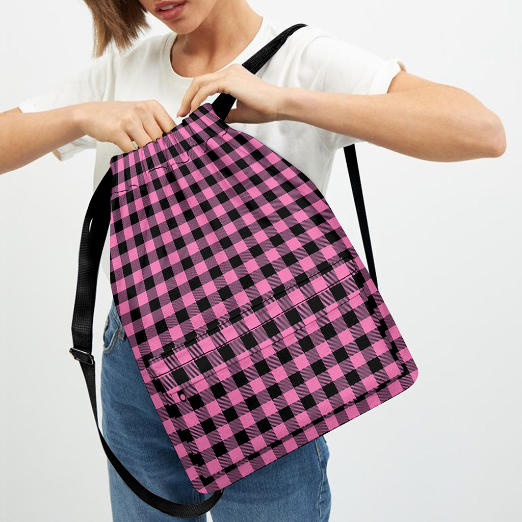 Pink And Black Buffalo Check Print Drawstring Backpack