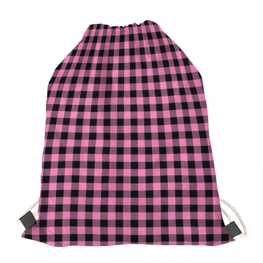 Pink And Black Buffalo Check Print Drawstring Bag