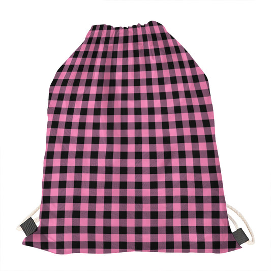 Pink And Black Buffalo Check Print Drawstring Bag