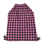 Pink And Black Buffalo Check Print Drawstring Bag