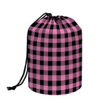 Pink And Black Buffalo Check Print Drawstring Makeup Bag
