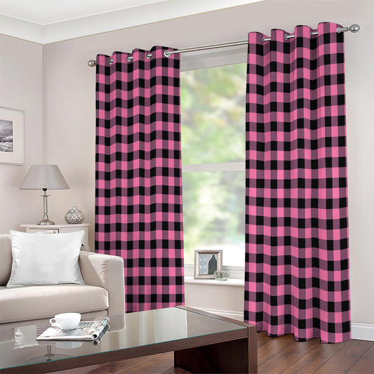 Pink And Black Buffalo Check Print Extra Wide Grommet Curtains