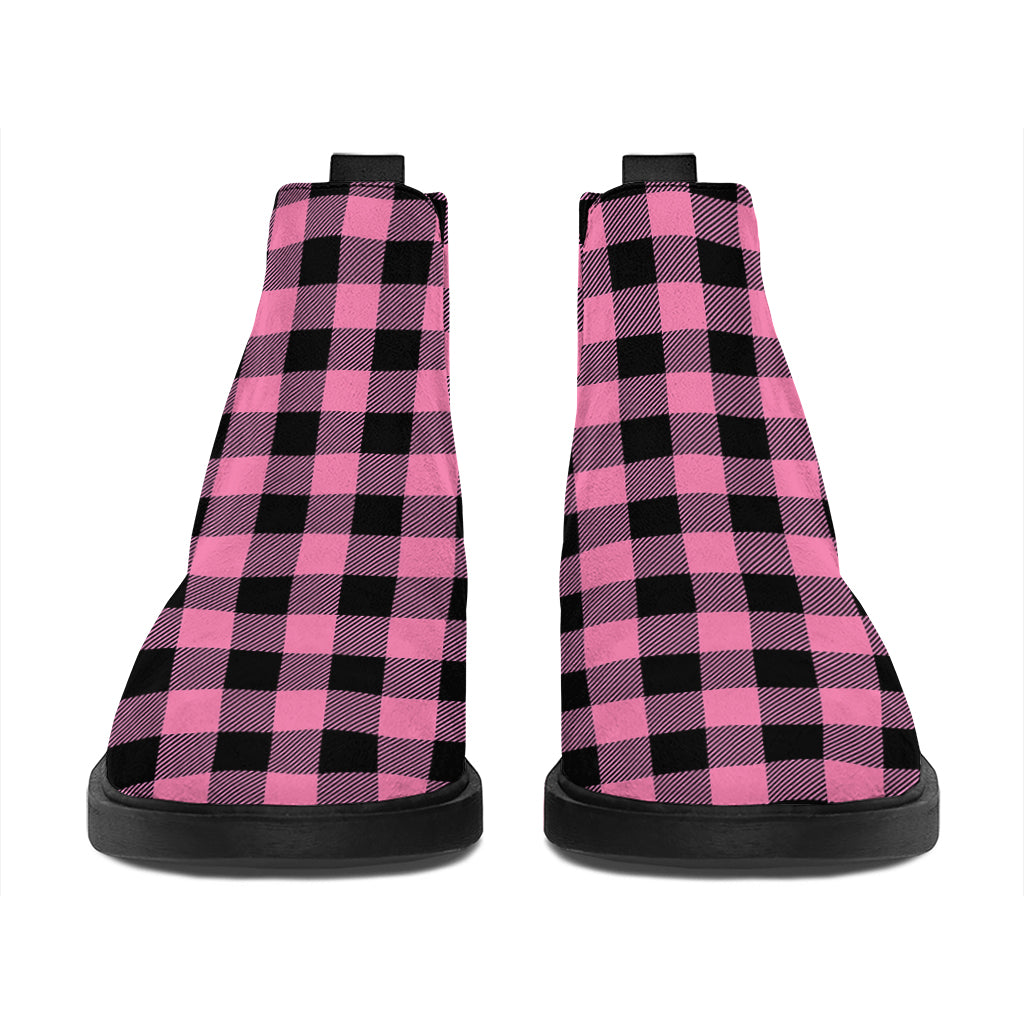 Pink And Black Buffalo Check Print Flat Ankle Boots