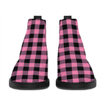 Pink And Black Buffalo Check Print Flat Ankle Boots