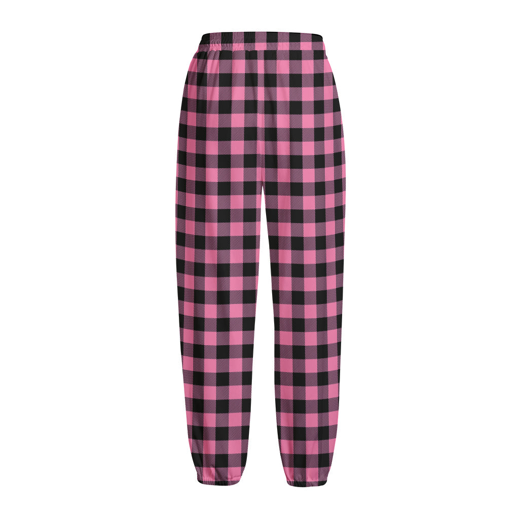Pink And Black Buffalo Check Print Fleece Lined Knit Pants