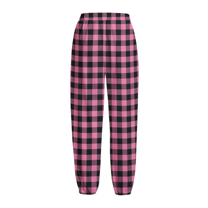 Pink And Black Buffalo Check Print Fleece Lined Knit Pants