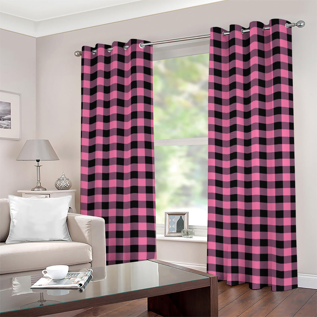 Pink And Black Buffalo Check Print Grommet Curtains