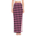 Pink And Black Buffalo Check Print High Slit Maxi Skirt