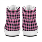 Pink And Black Buffalo Check Print High Top Leather Sneakers