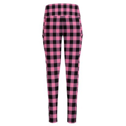 Pink And Black Buffalo Check Print High-Waisted Pocket Leggings
