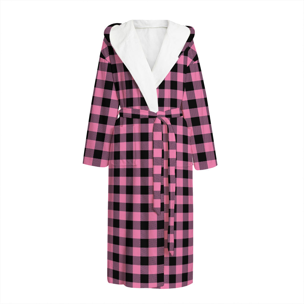 Pink And Black Buffalo Check Print Hooded Bathrobe