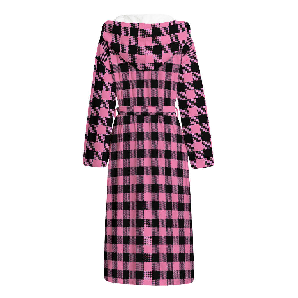 Pink And Black Buffalo Check Print Hooded Bathrobe