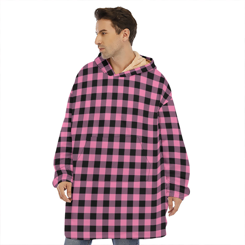 Pink And Black Buffalo Check Print Hoodie Blanket