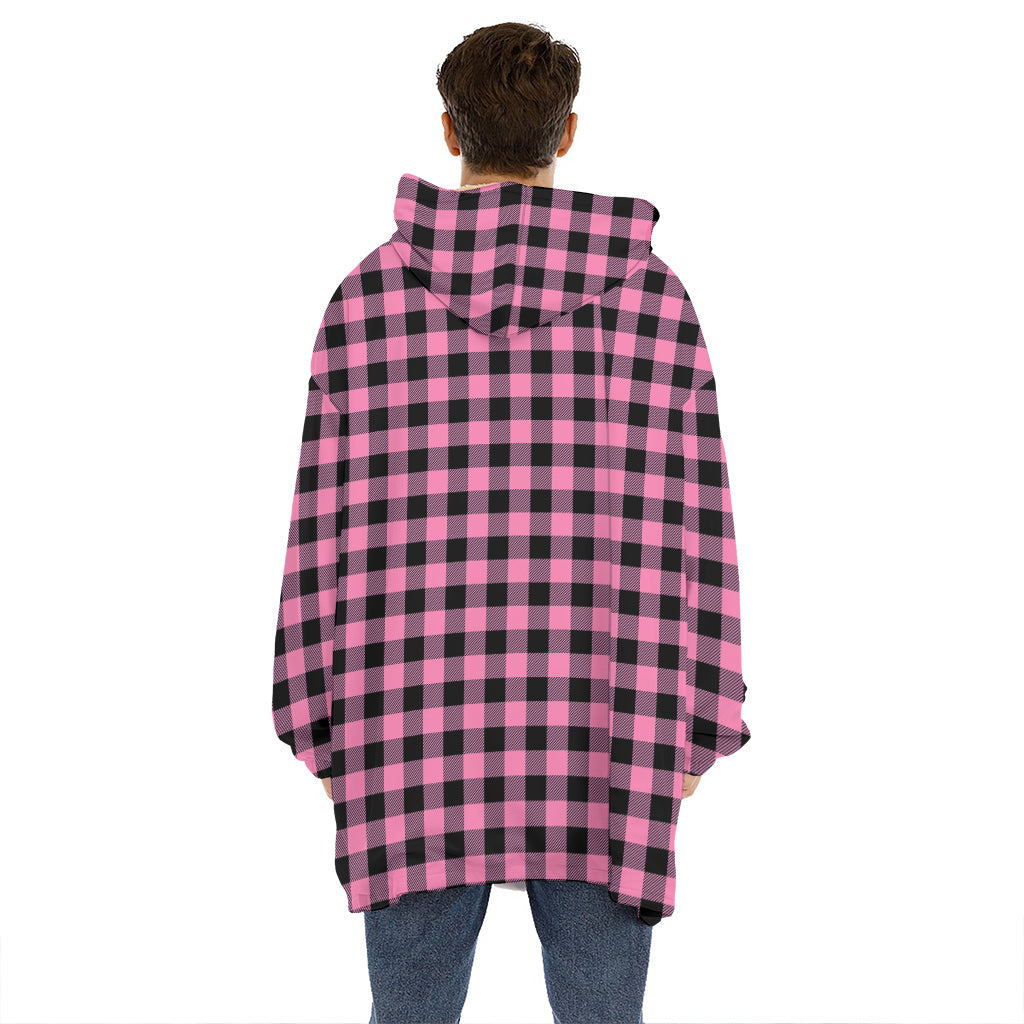 Pink And Black Buffalo Check Print Hoodie Blanket