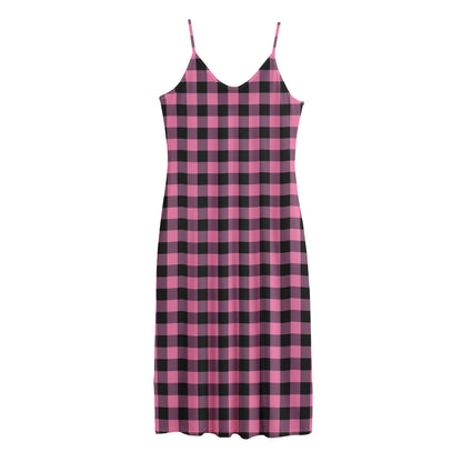 Pink And Black Buffalo Check Print Jersey Midi Cami Dress
