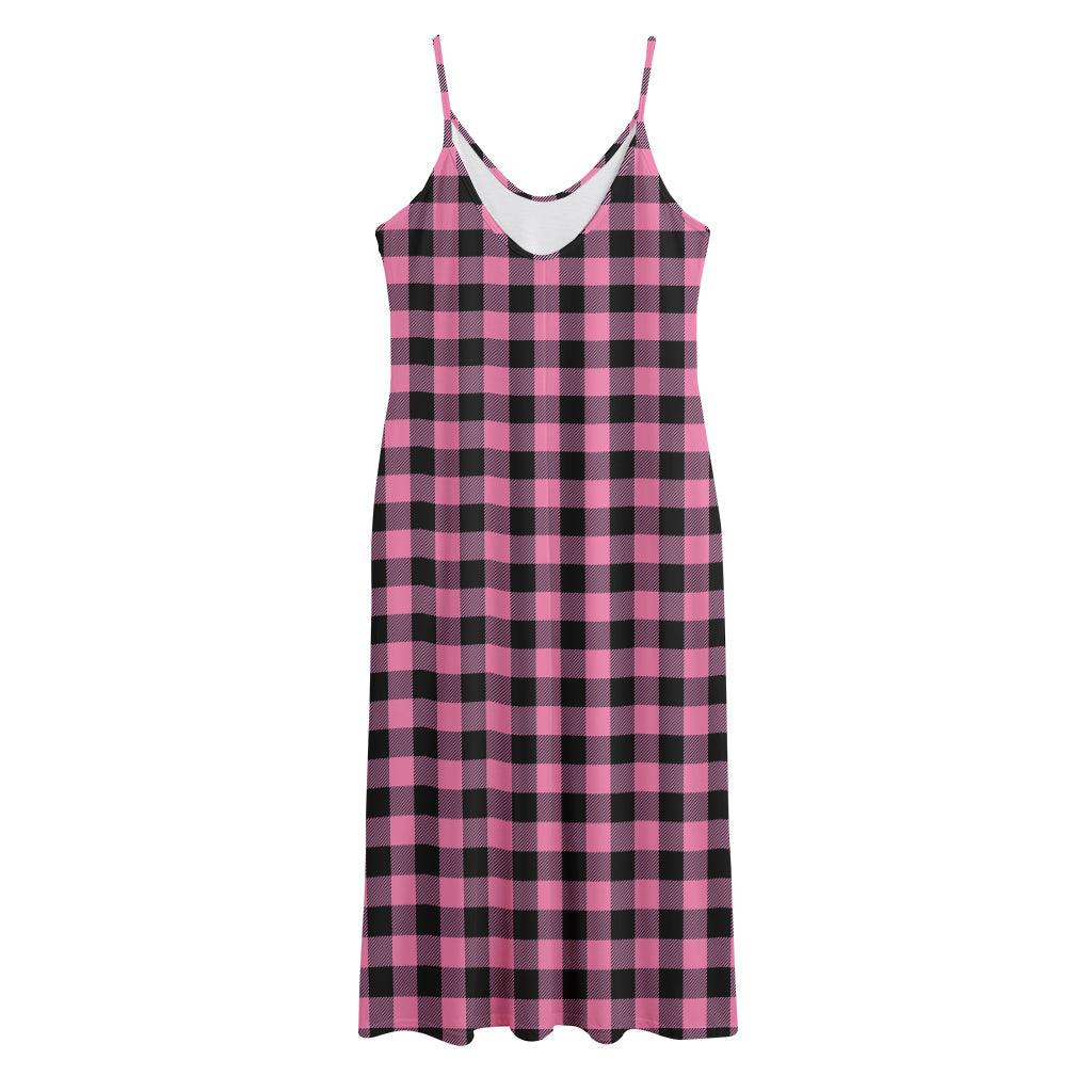 Pink And Black Buffalo Check Print Jersey Midi Cami Dress