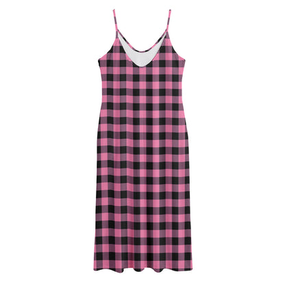 Pink And Black Buffalo Check Print Jersey Midi Cami Dress
