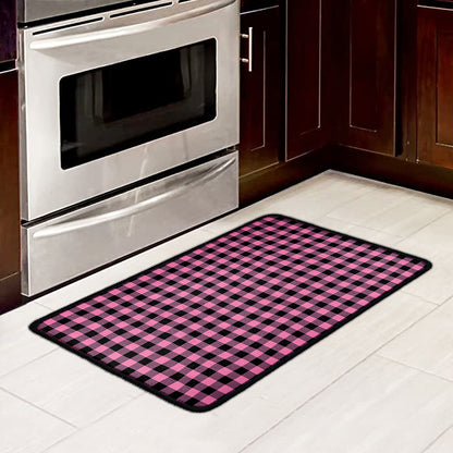 Pink And Black Buffalo Check Print Kitchen Mat