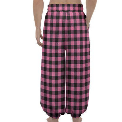 Pink And Black Buffalo Check Print Lantern Pants