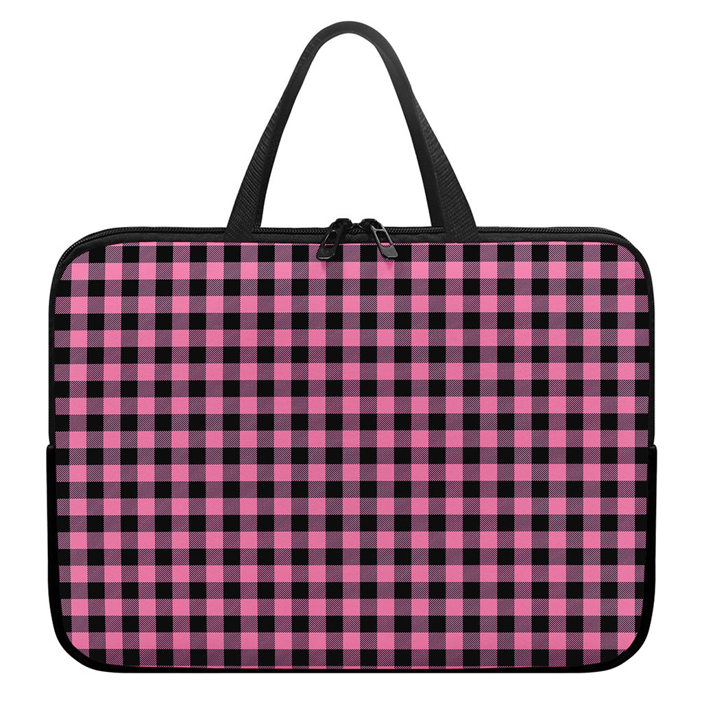 Pink And Black Buffalo Check Print Laptop Sleeve With Handle