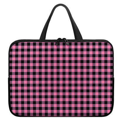 Pink And Black Buffalo Check Print Laptop Sleeve With Handle