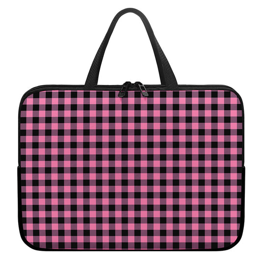 Pink And Black Buffalo Check Print Laptop Sleeve With Handle
